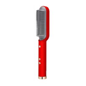 Multifunctional Ionic Hair Straightener Curler Brush Fast Heating Curler Straightener Comb Styler Electric Fast Heating Comb (Color: Red, Plug Type: UK)