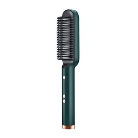 Multifunctional Ionic Hair Straightener Curler Brush Fast Heating Curler Straightener Comb Styler Electric Fast Heating Comb (Color: green, Plug Type: UK)